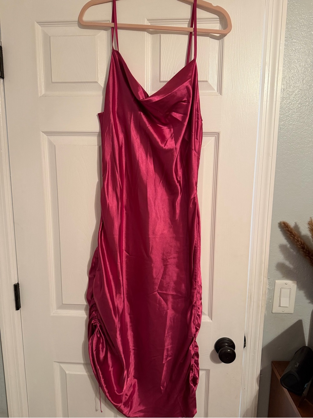 Zara Fuchsia Satin Cowl Midi Dress